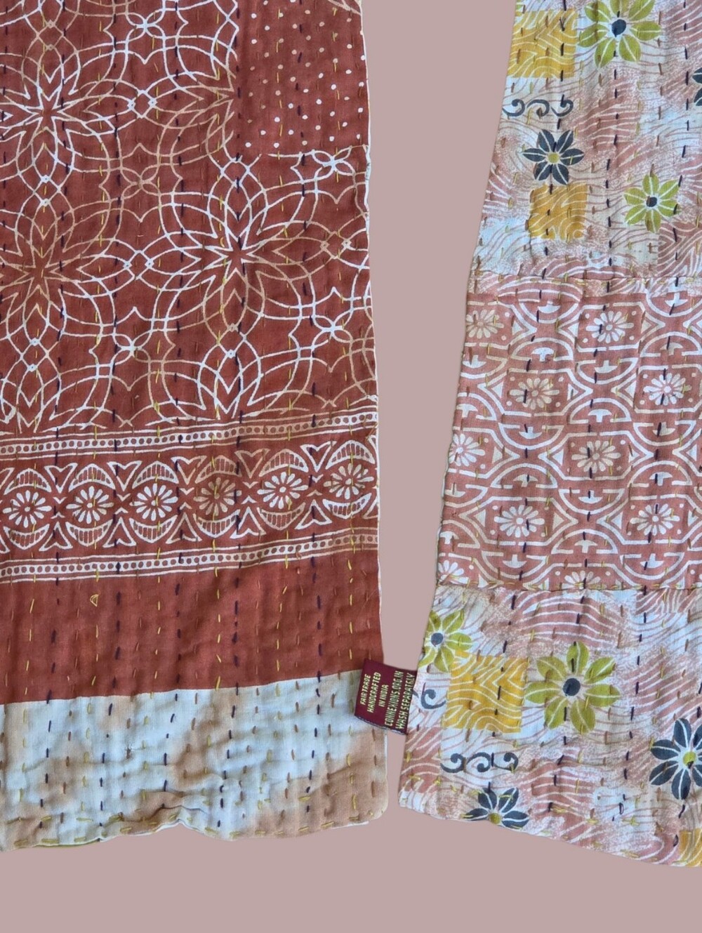 Connexions Fair Trade India Artisan Kantha Cotton Scarf Boho Art to Wear NWOT - Picture 6 of 11